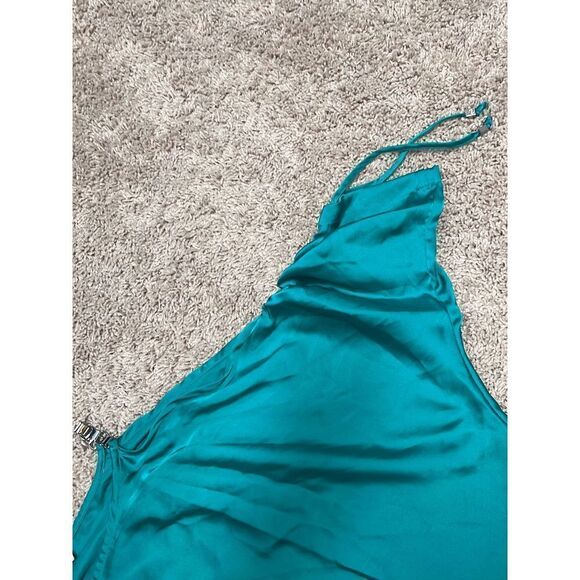 NWT Michael Kors Emerald Green Silver Hardware Strap Dolman Batwing Satin Blouse - Picture 3 of 5